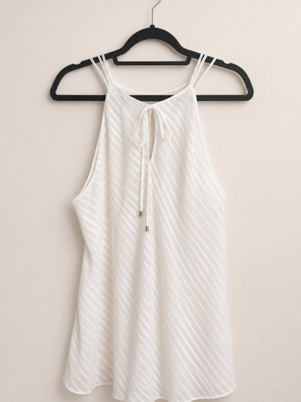 White House Black Market White Tonal Stripe Halter Top Size L